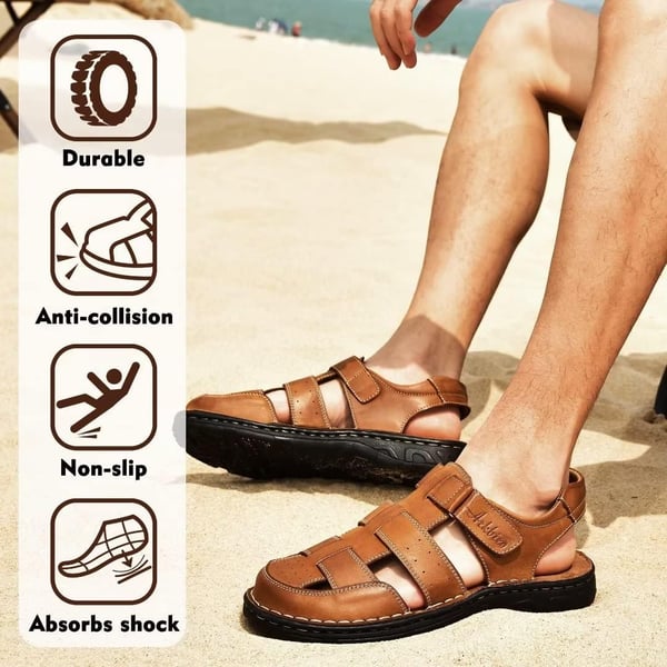 Arkbird Mens Sandals Closed Toe Leather Fisherman Outdoor Hiking Sport Shoes SummerBrown81