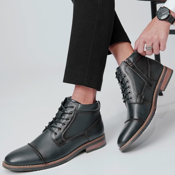 Mens Fashion Oxford Dress Boots Leather Chukka Ankle Boot Business Work Daily Shoes for MenBlack Grey889