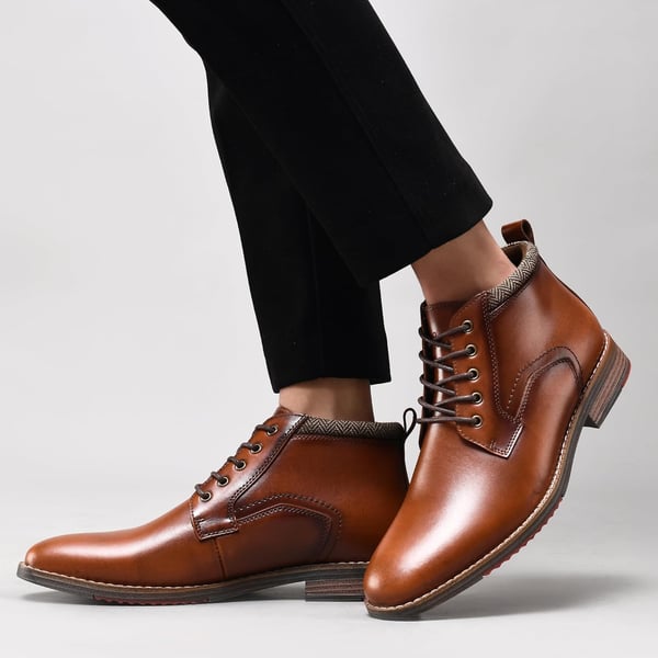 Mens Fashion Oxford Dress Boots Leather Chukka Ankle Boot Business Work Daily Shoes for MenBrown363