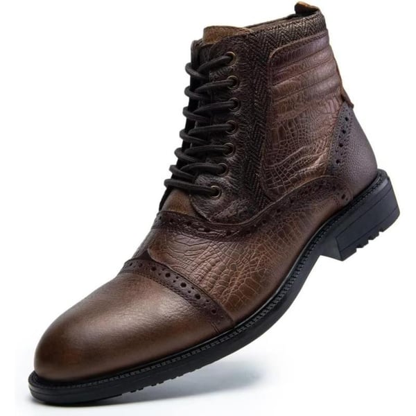 Arkbird Mens Chelsea Boots Stylish and Comfort Leather Chukka Ankle Boots with ZipperBrownembossed806