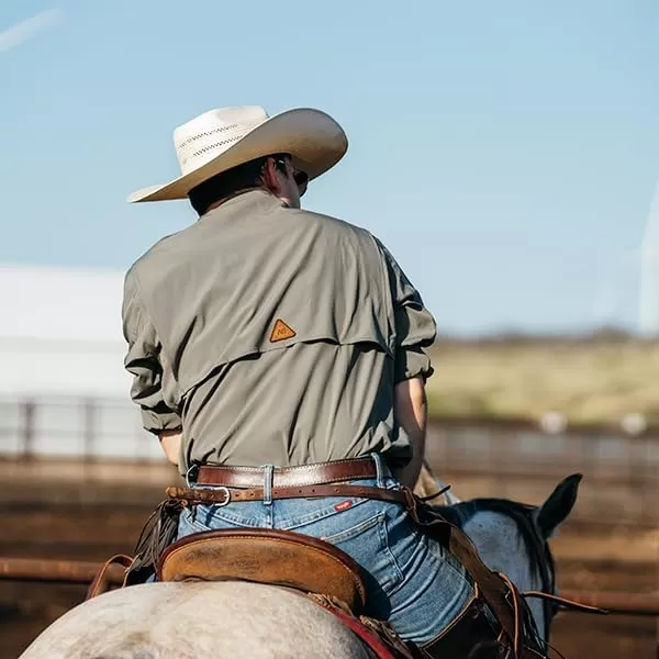 Men's Long Sleeve Hay Baler Button Down Shirt, Breathable Performance Work Shirt for Farmers and Ranchers with UPF30