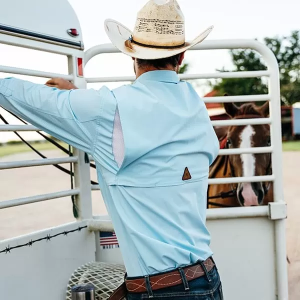 Men's Long Sleeve Hay Baler Button Down Shirt, Breathable Performance Work Shirt for Farmers and Ranchers with UPF30