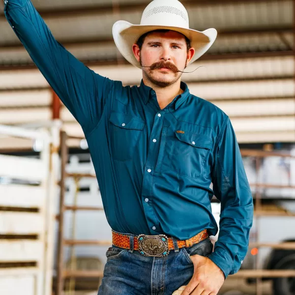 Men's Long Sleeve Stockyard Button Down Shirt, Breathable Performance Work Shirt for Farmers and Ranchers with UPF30
