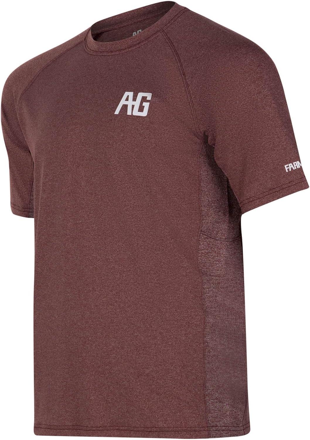imageMens Performance Short Sleeve Shirt Mens Agricultural Workwear Breathable Shirt with UPF30 Sun Protection High Vis Yellow LargeMaroon Heather