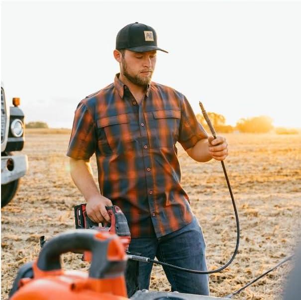 imageMens Short Sleeve Hay Baler Button Down Shirt Breathable Performance Work Shirt for Farmers and Ranchers with UPF30Faded Denim