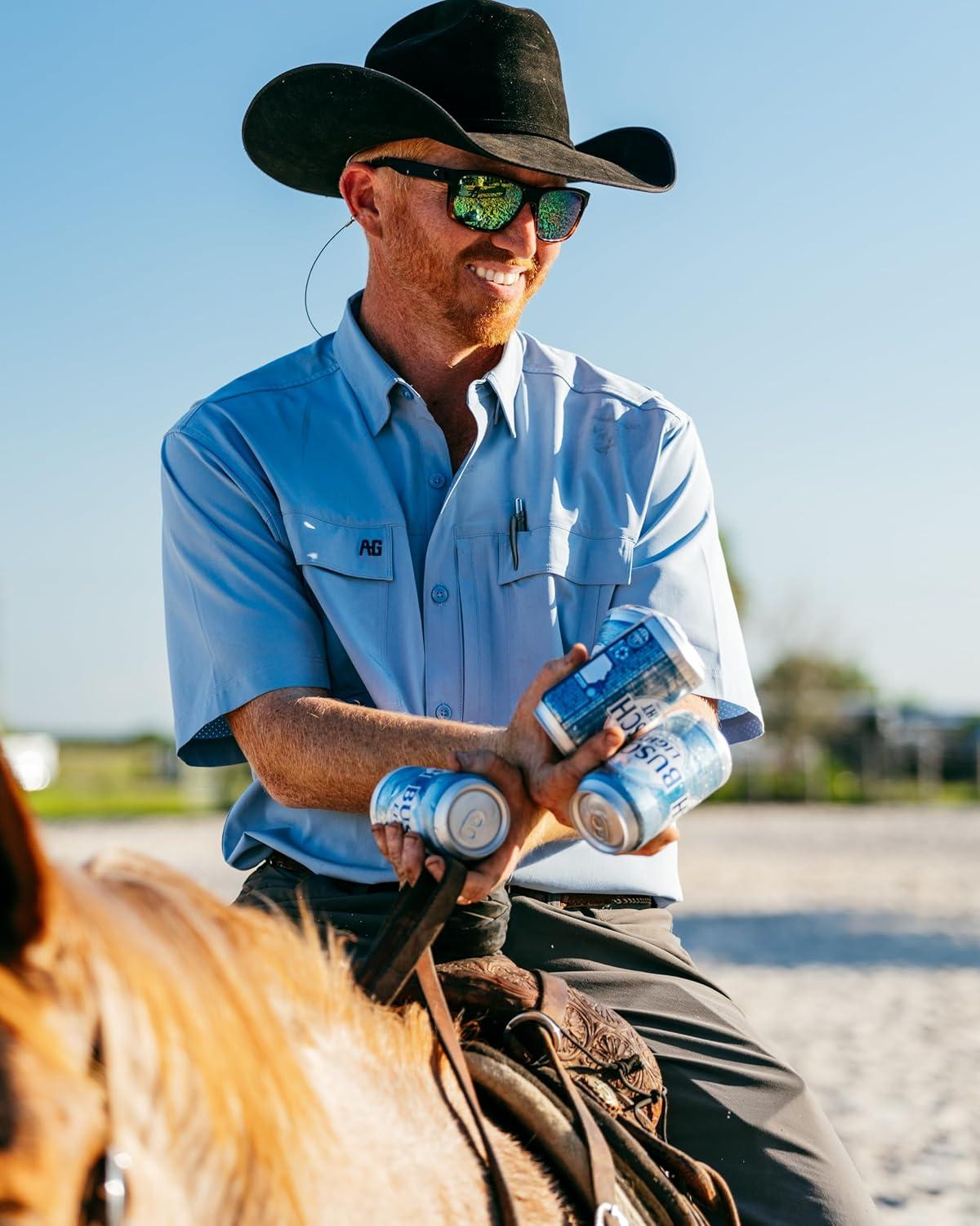 imageMens Short Sleeve Hay Baler Button Down Shirt Breathable Performance Work Shirt for Farmers and Ranchers with UPF30Ivory Box Plaid