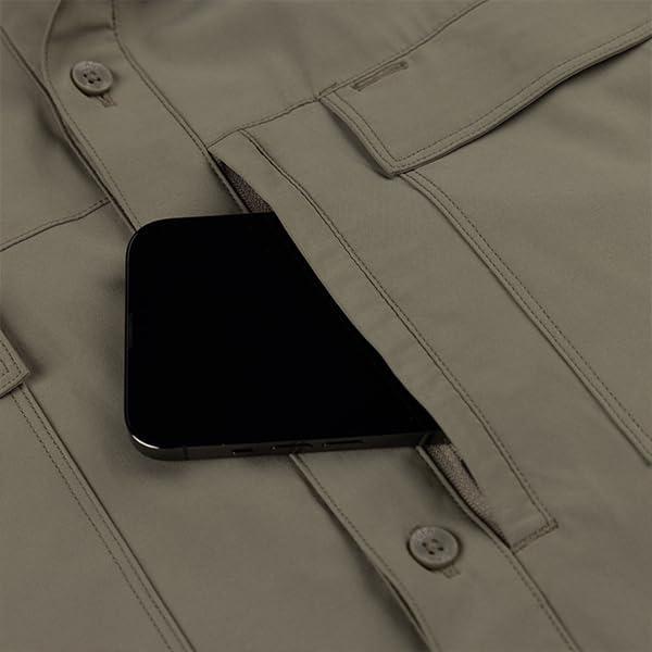 imageMens Short Sleeve Hay Baler Button Down Shirt Breathable Performance Work Shirt for Farmers and Ranchers with UPF30Moss