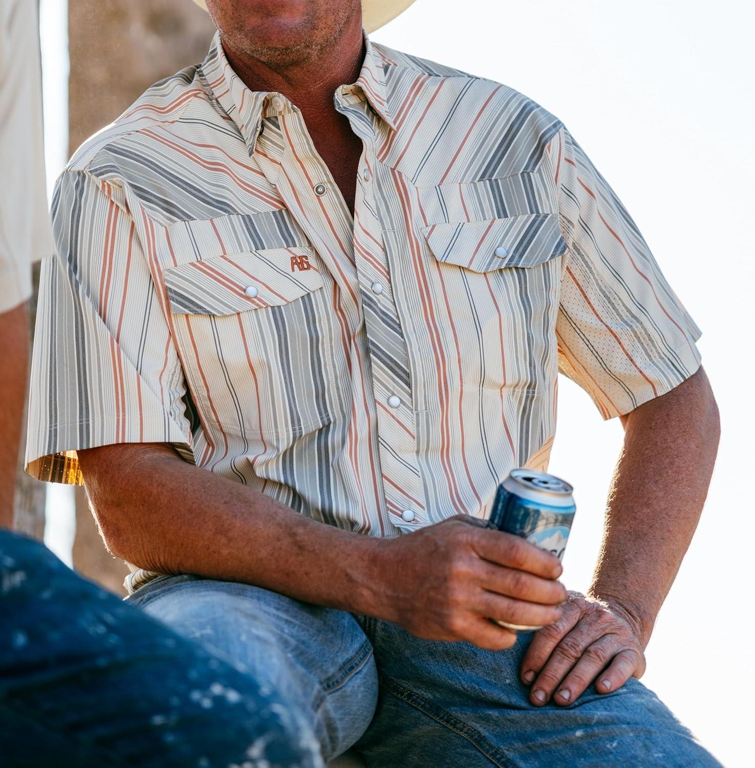 imageMens Short Sleeve Stockyard Button Down Shirt Breathable Performance Work Shirt for Farmers and Ranchers with UPF30America Plaid Navy