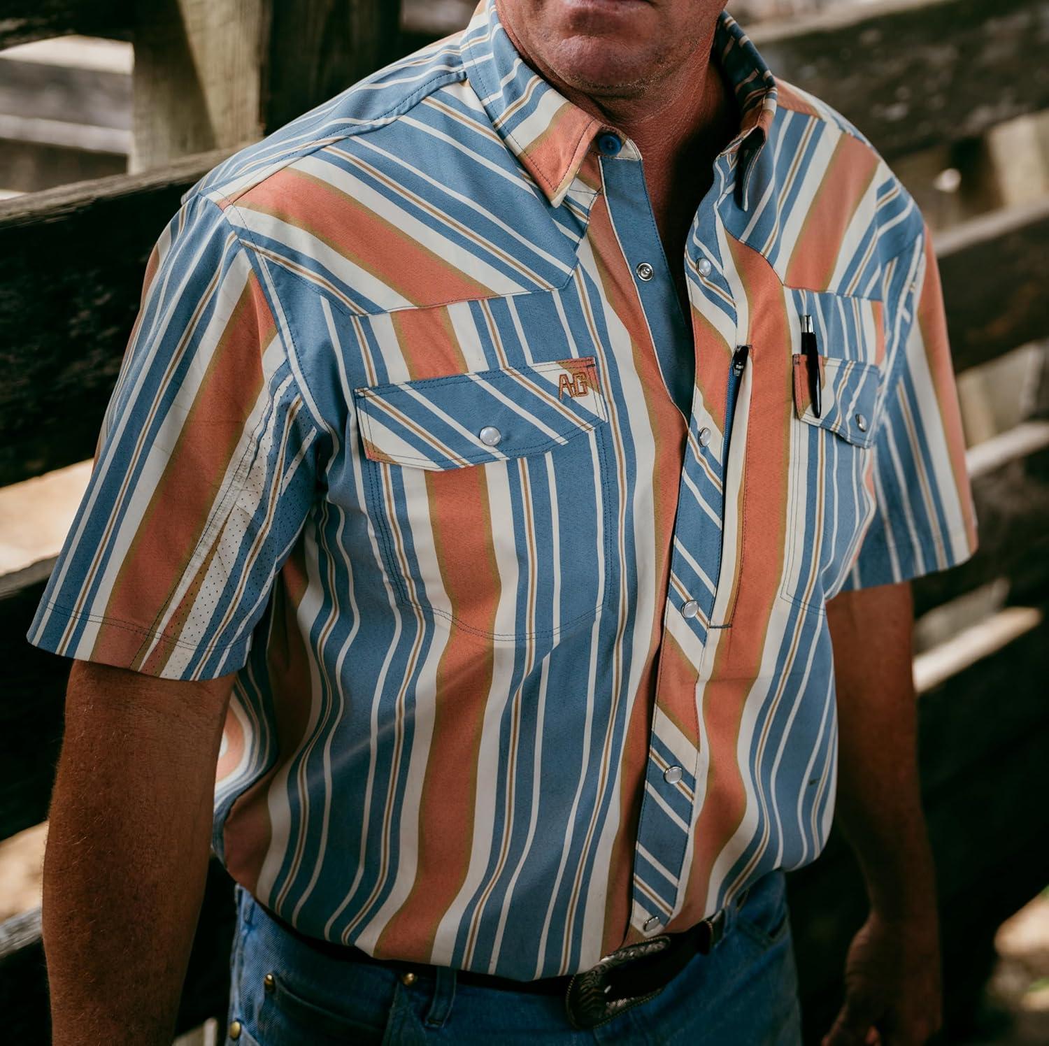 imageMens Short Sleeve Stockyard Button Down Shirt Breathable Performance Work Shirt for Farmers and Ranchers with UPF30Aqua