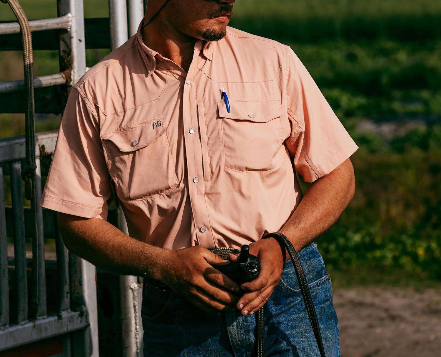 imageMens Short Sleeve Stockyard Button Down Shirt Breathable Performance Work Shirt for Farmers and Ranchers with UPF30Aqua