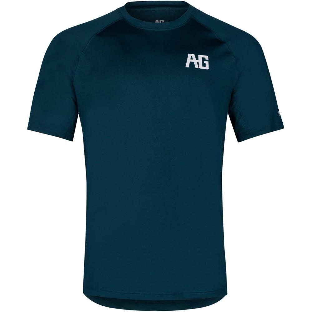 imageMens Performance Short Sleeve Shirt Mens Agricultural Workwear Breathable Shirt with UPF30 Sun Protection High Vis Yellow LargeDark Teal