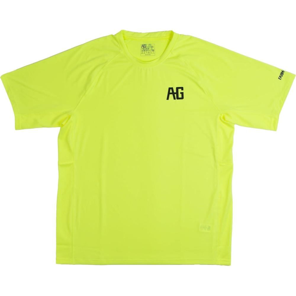 imageMens Performance Short Sleeve Shirt Mens Agricultural Workwear Breathable Shirt with UPF30 Sun Protection High Vis Yellow LargeHigh Vis Yellow