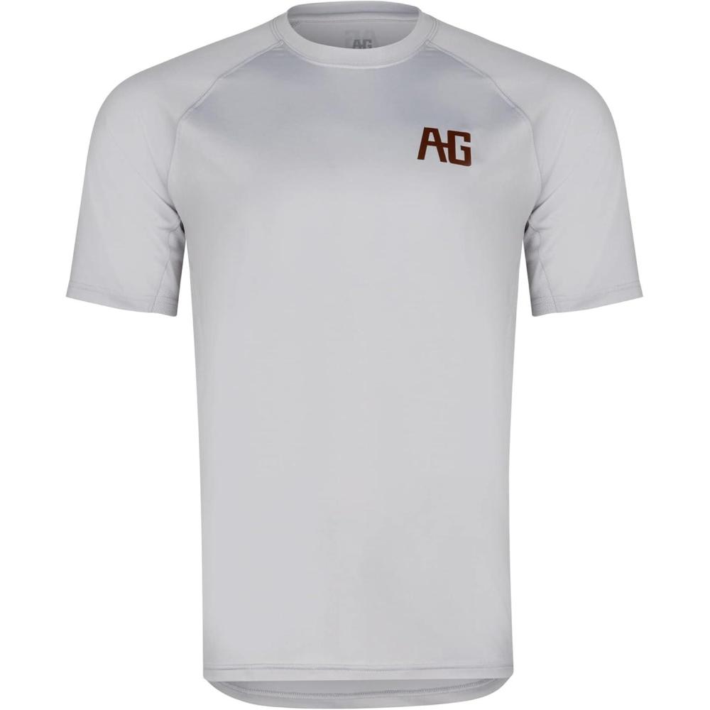 imageMens Performance Short Sleeve Shirt Mens Agricultural Workwear Breathable Shirt with UPF30 Sun Protection High Vis Yellow LargeLight Grey