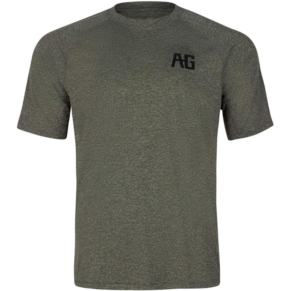 imageMens Performance Short Sleeve Shirt Mens Agricultural Workwear Breathable Shirt with UPF30 Sun Protection High Vis Yellow LargeMoss Heather