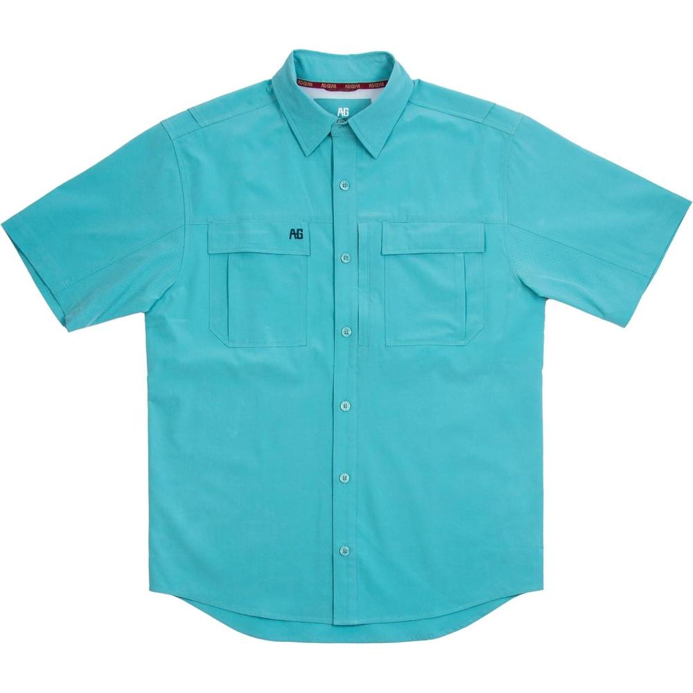 imageMens Short Sleeve Hay Baler Button Down Shirt Breathable Performance Work Shirt for Farmers and Ranchers with UPF30Dusty Turqouise