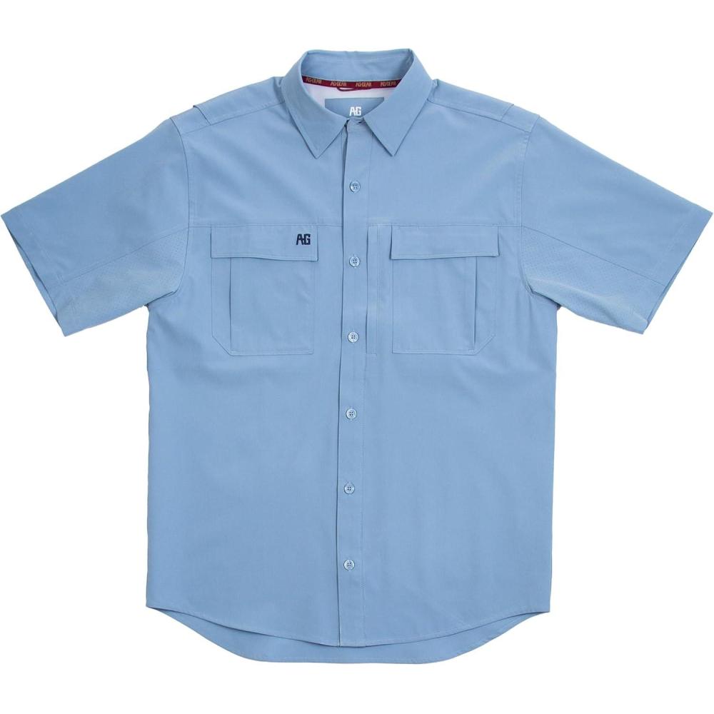 imageMens Short Sleeve Hay Baler Button Down Shirt Breathable Performance Work Shirt for Farmers and Ranchers with UPF30Faded Denim