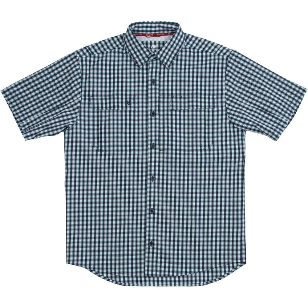 imageMens Short Sleeve Hay Baler Button Down Shirt Breathable Performance Work Shirt for Farmers and Ranchers with UPF30Ice Blue Gingham