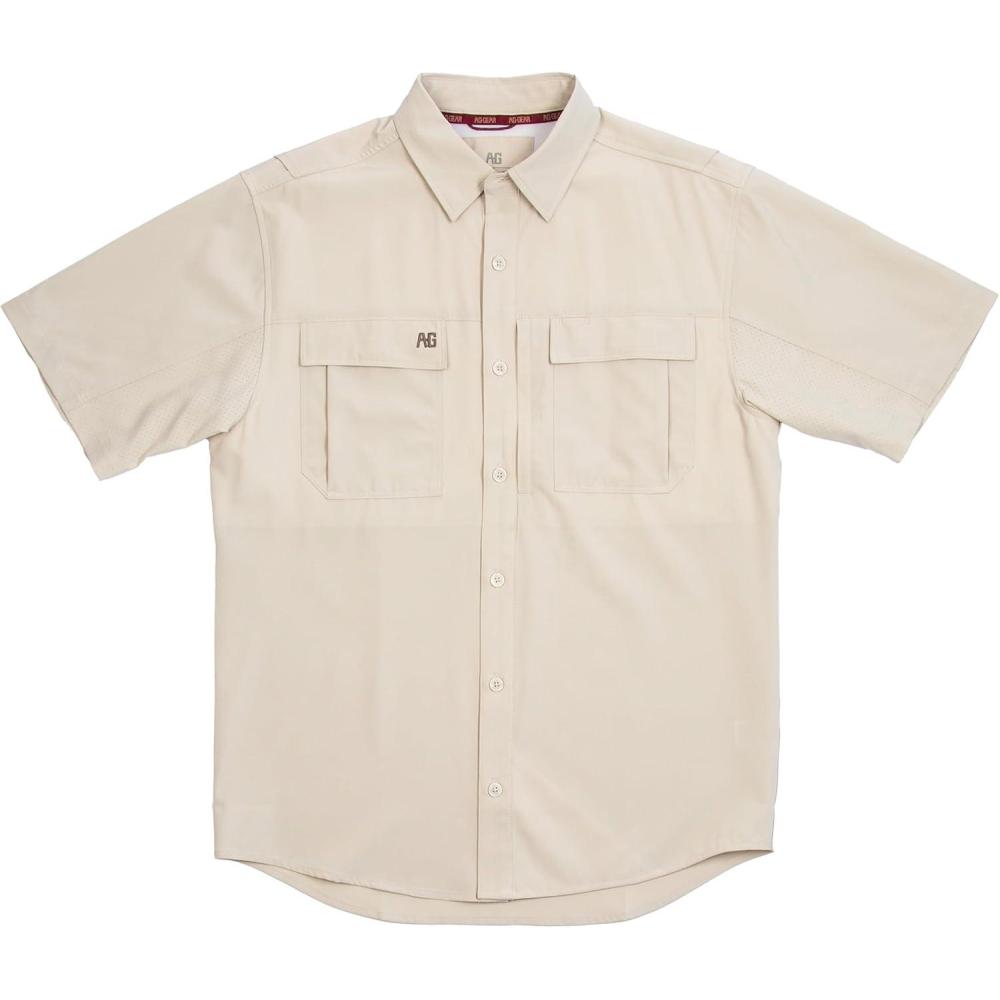 imageMens Short Sleeve Hay Baler Button Down Shirt Breathable Performance Work Shirt for Farmers and Ranchers with UPF30Khaki