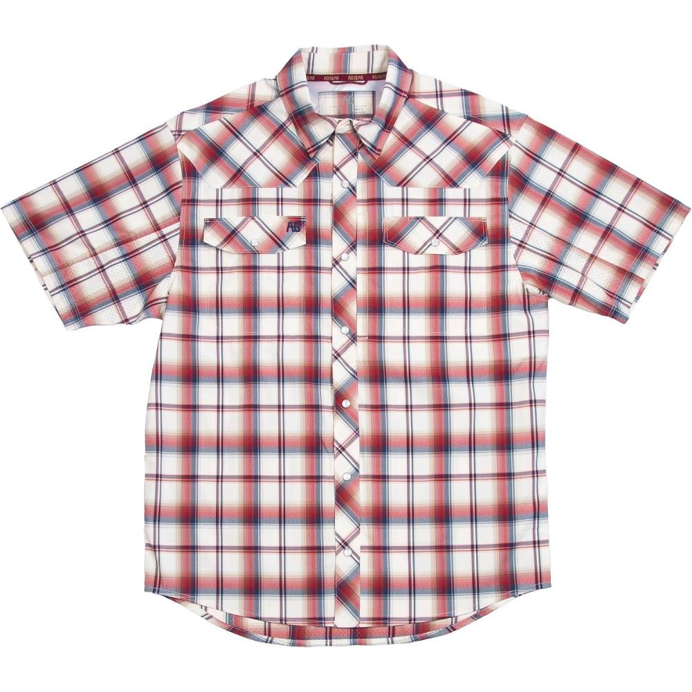 imageMens Short Sleeve Stockyard Button Down Shirt Breathable Performance Work Shirt for Farmers and Ranchers with UPF30America Plaid Navy