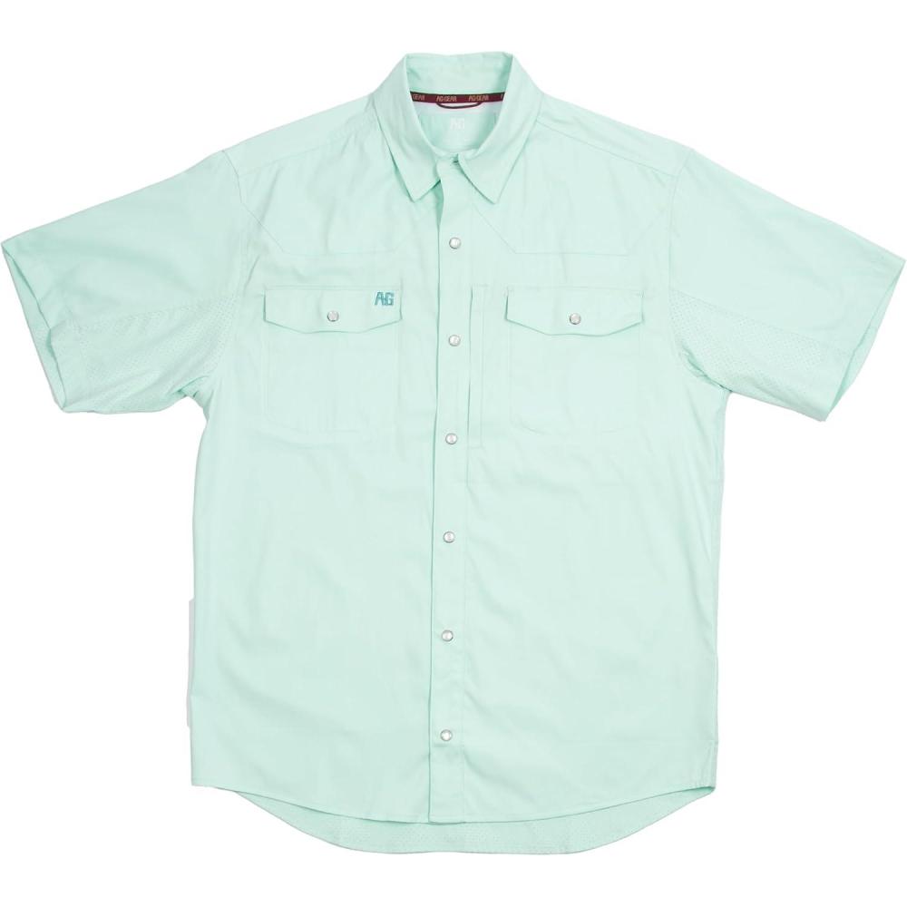 imageMens Short Sleeve Stockyard Button Down Shirt Breathable Performance Work Shirt for Farmers and Ranchers with UPF30Aqua