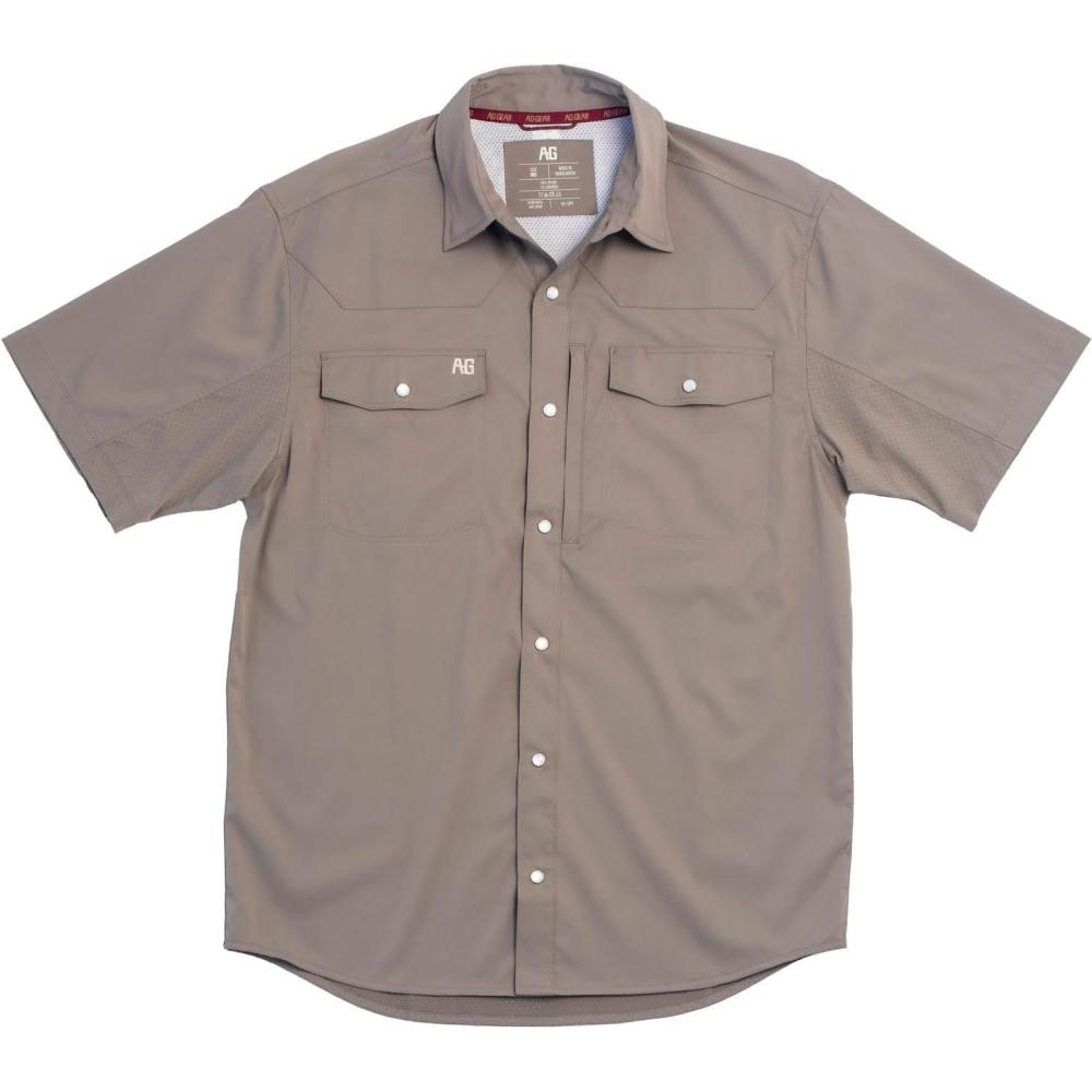 imageMens Short Sleeve Stockyard Button Down Shirt Breathable Performance Work Shirt for Farmers and Ranchers with UPF30Driftwood