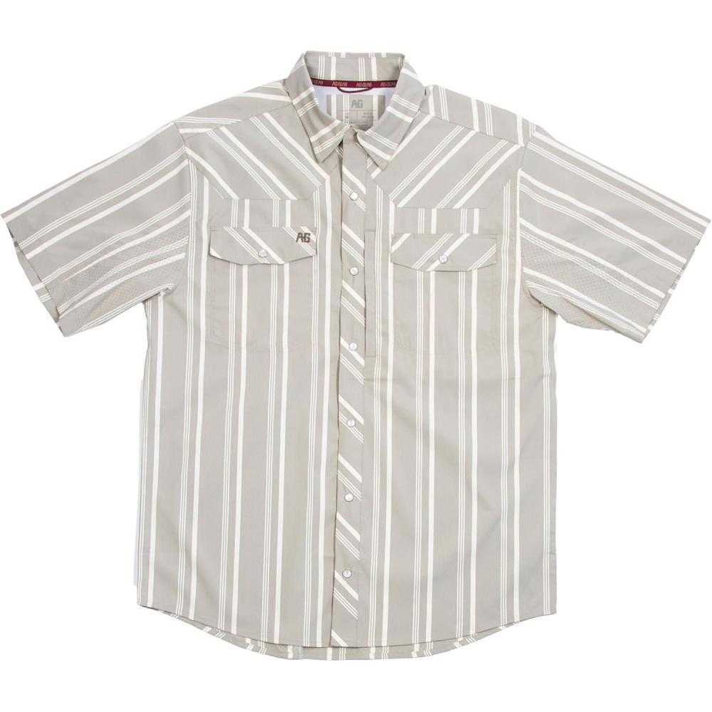 imageMens Short Sleeve Stockyard Button Down Shirt Breathable Performance Work Shirt for Farmers and Ranchers with UPF30Earth Vertical Stripe