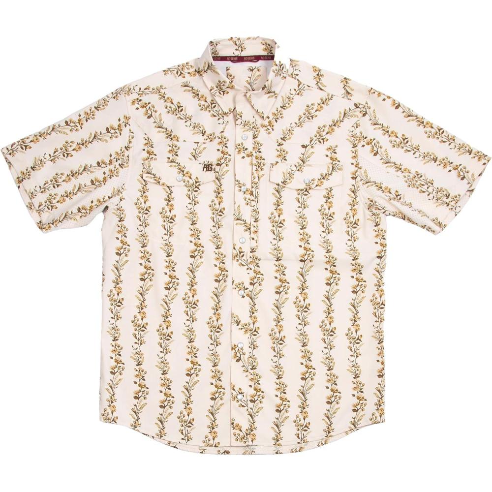 imageMens Short Sleeve Stockyard Button Down Shirt Breathable Performance Work Shirt for Farmers and Ranchers with UPF30High Cotton Wheat