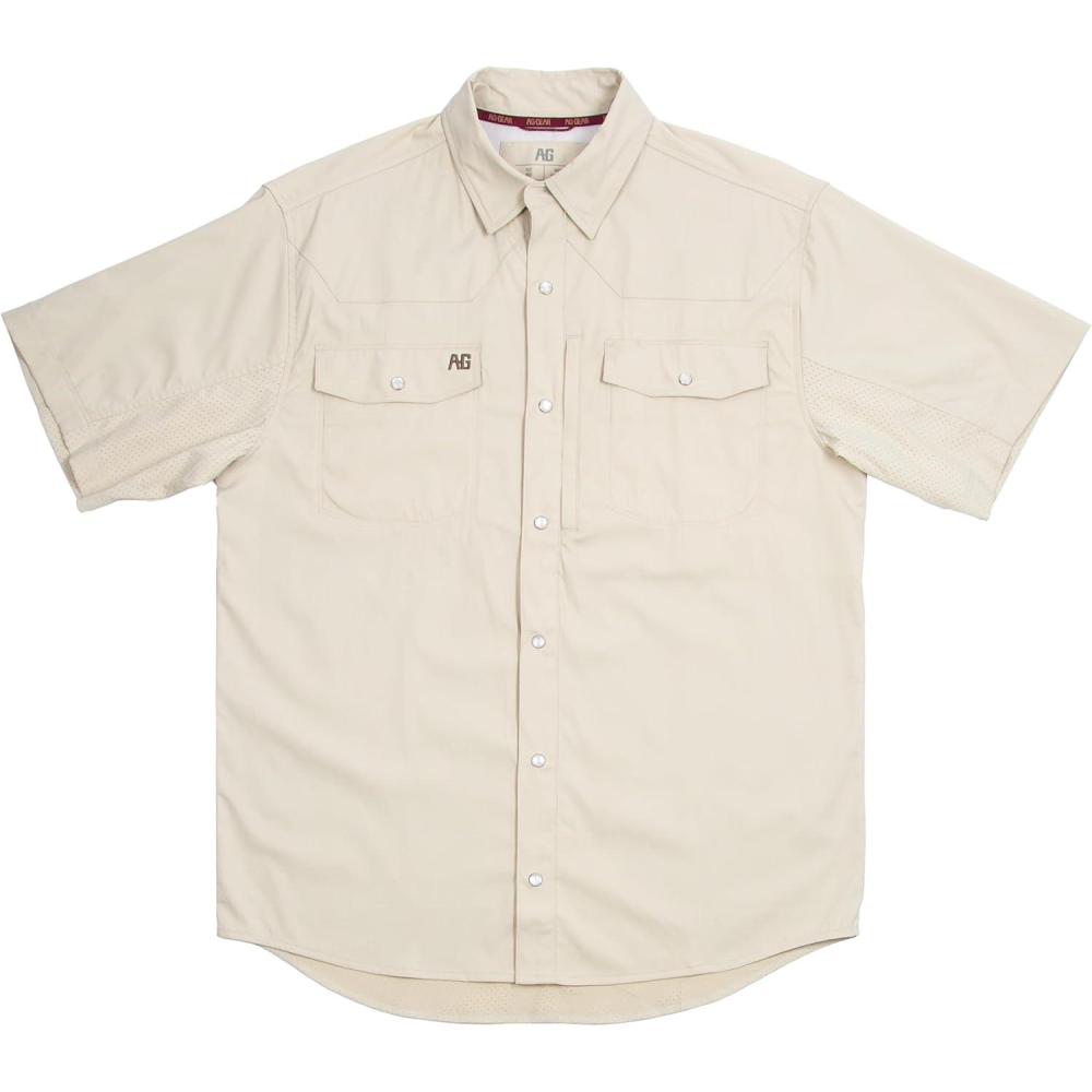imageMens Short Sleeve Stockyard Button Down Shirt Breathable Performance Work Shirt for Farmers and Ranchers with UPF30Khaki