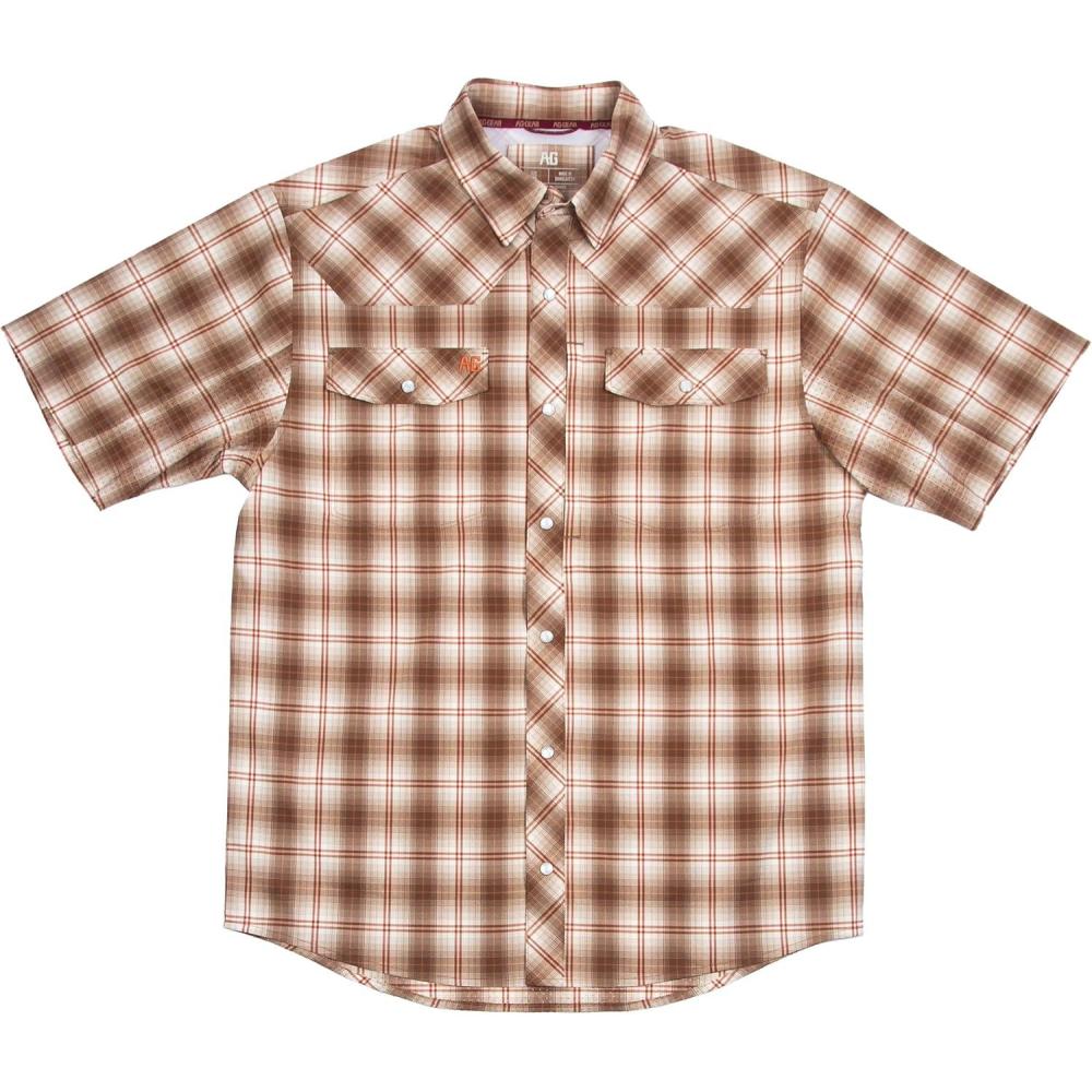 imageMens Short Sleeve Stockyard Button Down Shirt Breathable Performance Work Shirt for Farmers and Ranchers with UPF30Mud Tilled Plaid