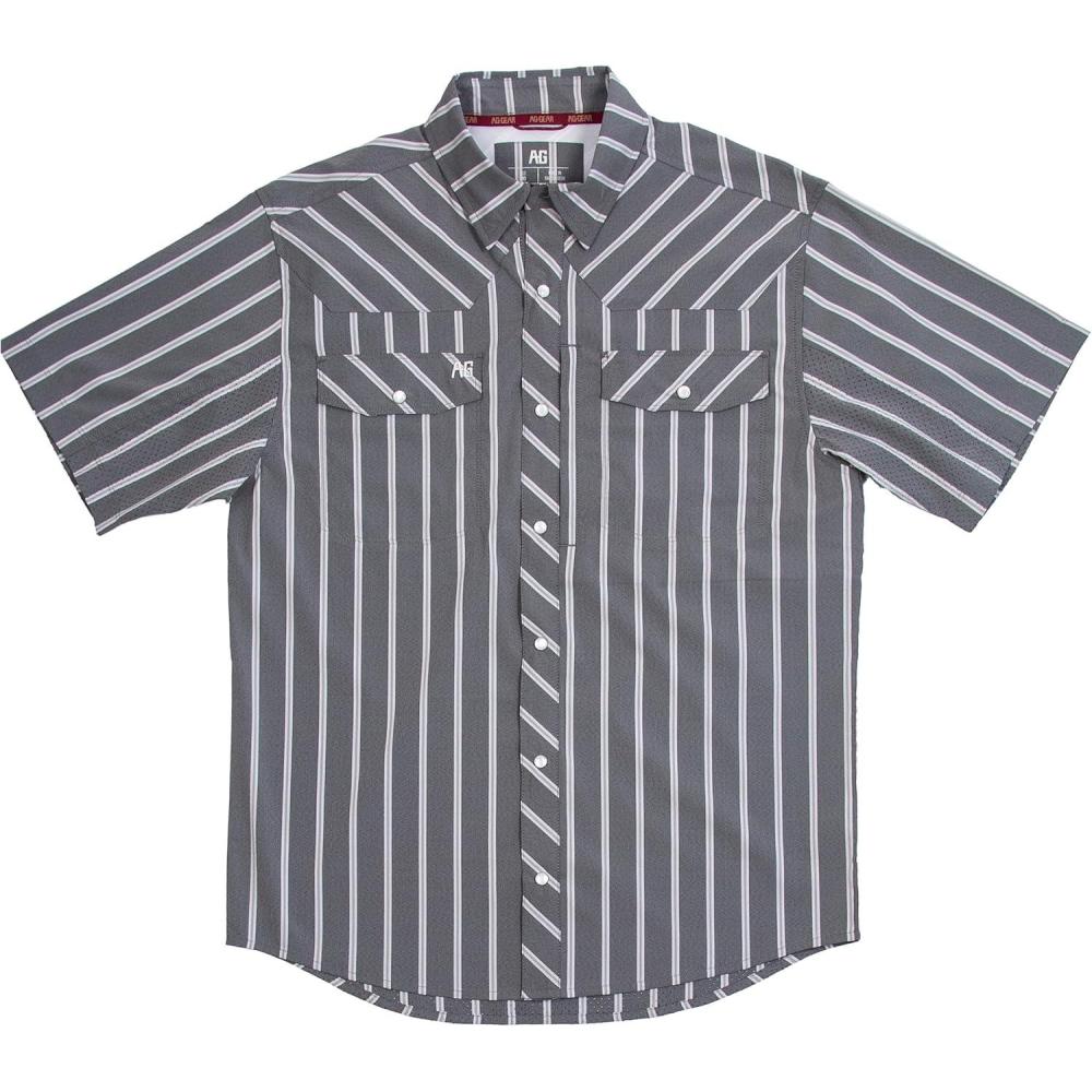 imageMens Short Sleeve Stockyard Button Down Shirt Breathable Performance Work Shirt for Farmers and Ranchers with UPF30Pin Stripe Black