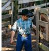 imageMens Short Sleeve Hay Baler Button Down Shirt Breathable Performance Work Shirt for Farmers and Ranchers with UPF30Ice Blue Gingham