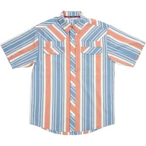 imageMens Short Sleeve Stockyard Button Down Shirt Breathable Performance Work Shirt for Farmers and Ranchers with UPF30Mirror Stripe Brick