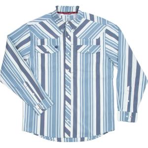 imageMens Long Sleeve Stockyard Button Down Shirt Breathable Performance Work Shirt for Farmers and Ranchers with UPF30Mirror Stripe Titanium Blue