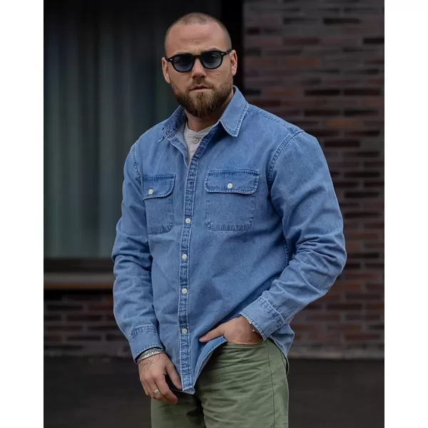 Dubinik® Denim Shirt Men Mens Denim Shirts Long Sleeve Mens Denim Button Down Shirt Cotton Regular Fit Casual Work Shirts