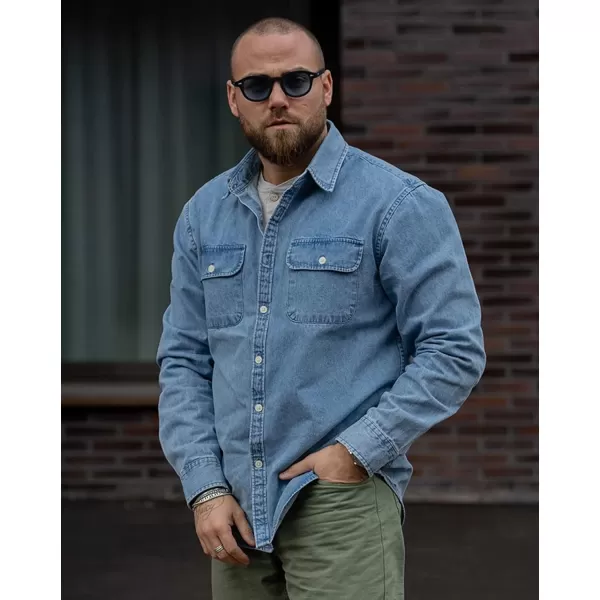 Dubinik® Denim Shirt Men Mens Denim Shirts Long Sleeve Mens Denim Button Down Shirt Cotton Regular Fit Casual Work Shirts