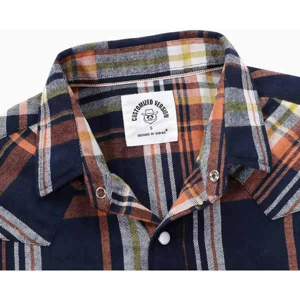 Dubinik® Flannel Shirt for Men Western Cowboy Pearl Snap Shirts for Men Long Sleeve Vintage Buttons Down Plaid Shirt