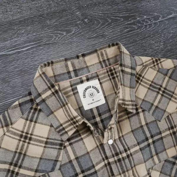 Dubinik® Flannel Shirt for Men Western Cowboy Pearl Snap Shirts for Men Long Sleeve Vintage Buttons Down Plaid Shirt
