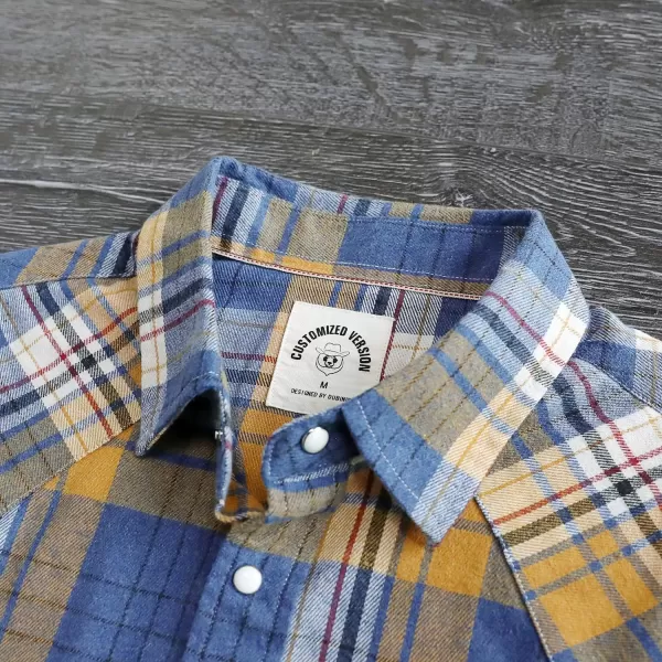 Dubinik® Flannel Shirt for Men Western Cowboy Pearl Snap Shirts for Men Long Sleeve Vintage Buttons Down Plaid Shirt