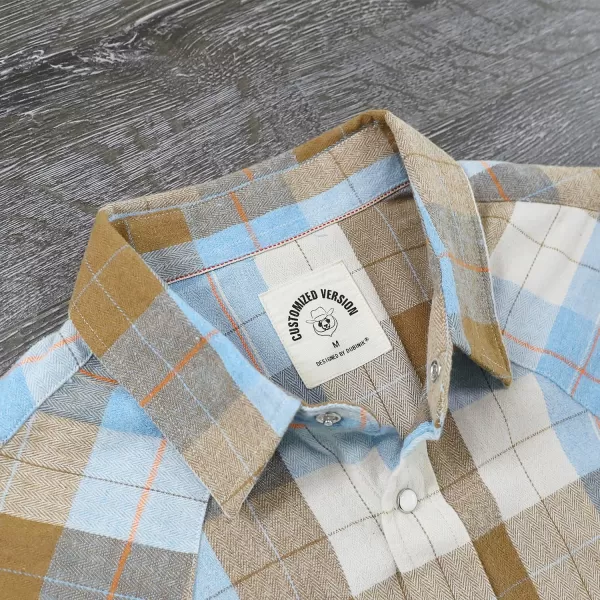 Dubinik® Flannel Shirt for Men Western Cowboy Pearl Snap Shirts for Men Long Sleeve Vintage Buttons Down Plaid Shirt
