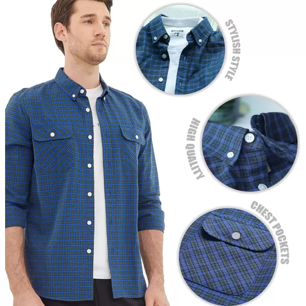 Dubinik® Flannel Shirt for Men Western Cowboy Pearl Snap Shirts for Men Long Sleeve Vintage Buttons Down Plaid Shirt