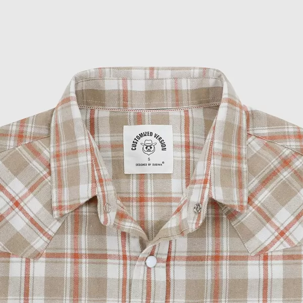 Dubinik® Flannel Shirt for Men Western Cowboy Pearl Snap Shirts for Men Long Sleeve Vintage Buttons Down Plaid Shirt