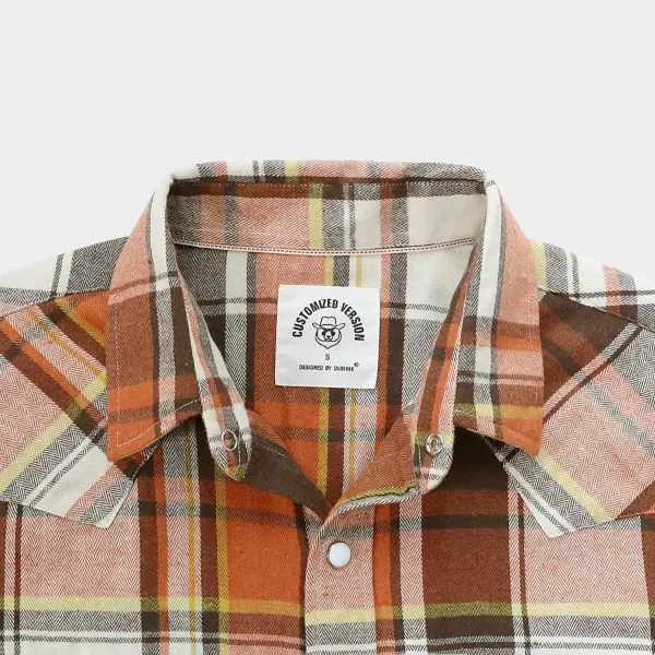Dubinik® Flannel Shirt for Men Western Cowboy Pearl Snap Shirts for Men Long Sleeve Vintage Buttons Down Plaid Shirt