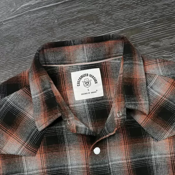 Dubinik® Flannel Shirt for Men Western Cowboy Pearl Snap Shirts for Men Long Sleeve Vintage Buttons Down Plaid Shirt