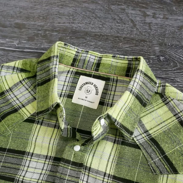 Dubinik® Flannel Shirt for Men Western Cowboy Pearl Snap Shirts for Men Long Sleeve Vintage Buttons Down Plaid Shirt