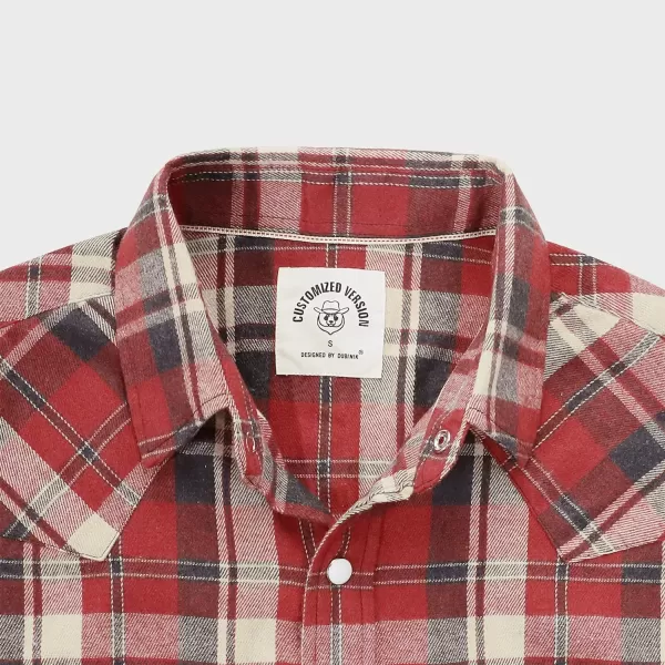 Dubinik® Flannel Shirt for Men Western Cowboy Pearl Snap Shirts for Men Long Sleeve Vintage Buttons Down Plaid Shirt