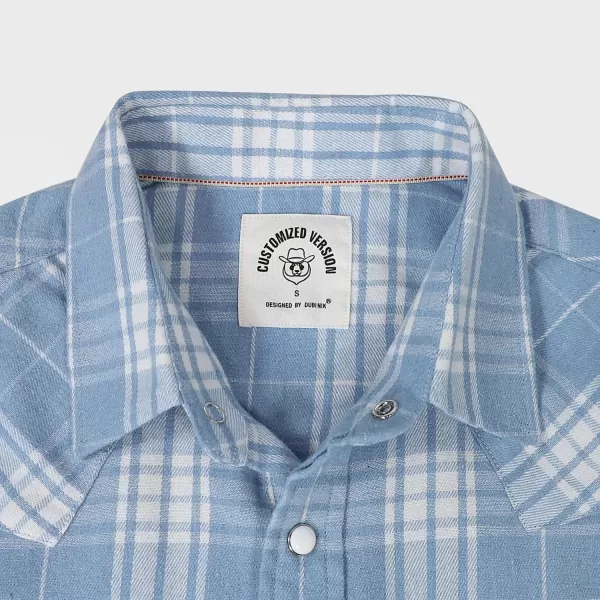 Dubinik® Flannel Shirt for Men Western Cowboy Pearl Snap Shirts for Men Long Sleeve Vintage Buttons Down Plaid Shirt