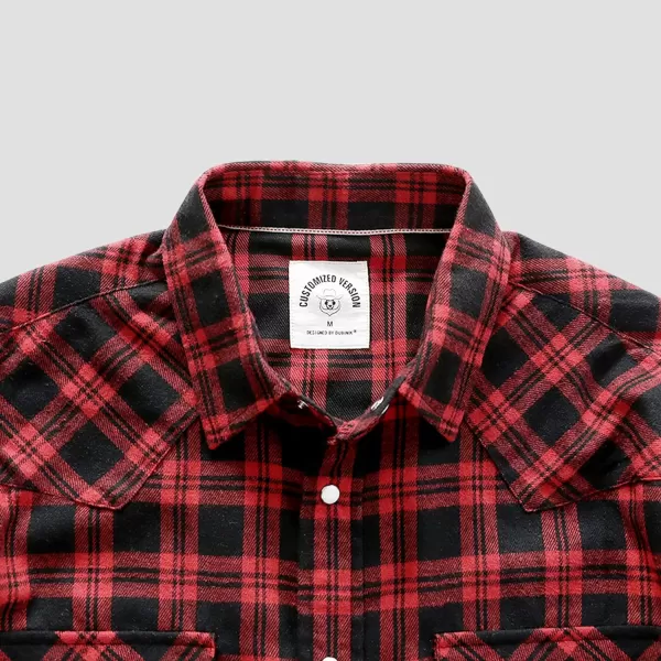 Dubinik® Flannel Shirt for Men Western Cowboy Pearl Snap Shirts for Men Long Sleeve Vintage Buttons Down Plaid Shirt