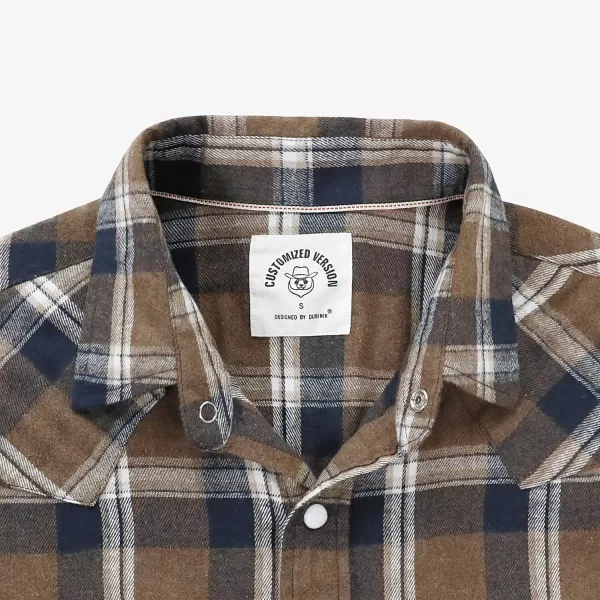 Dubinik® Flannel Shirt for Men Western Cowboy Pearl Snap Shirts for Men Long Sleeve Vintage Buttons Down Plaid Shirt