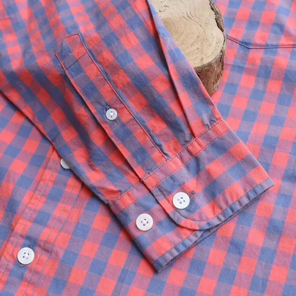 Dubinik® Mens Button Down Long Sleeve Shirts 100% Cotton Plaid Casual Shirt with Pocket