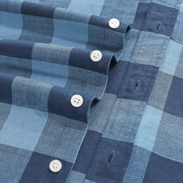 Dubinik® Mens Button Down Short Sleeve Shirt 100% Cotton Plaid Casual Oxford Shirts with Pocket